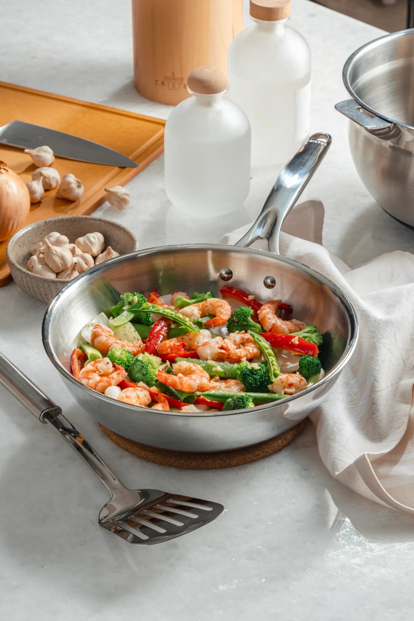 Cristel Stainless Steel Chefs Pan Fixed Castel Pro / 5Ply Fry Pan