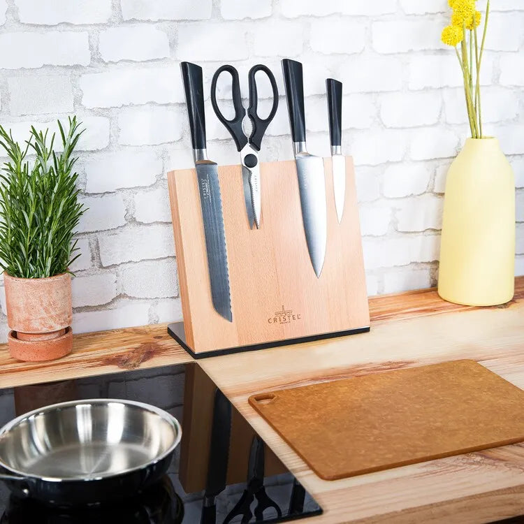 Beech wood magnetic knife block