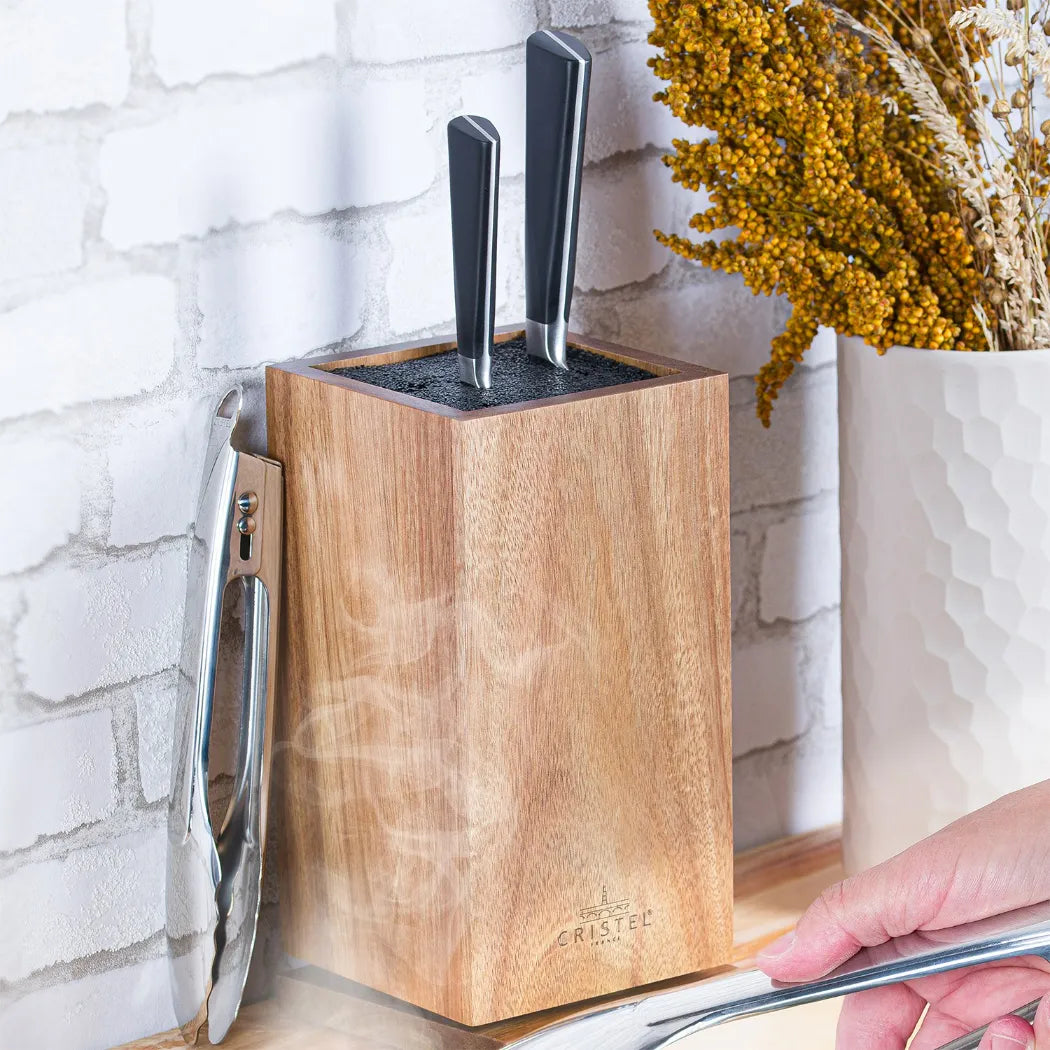 Acacia wood rotary knife block