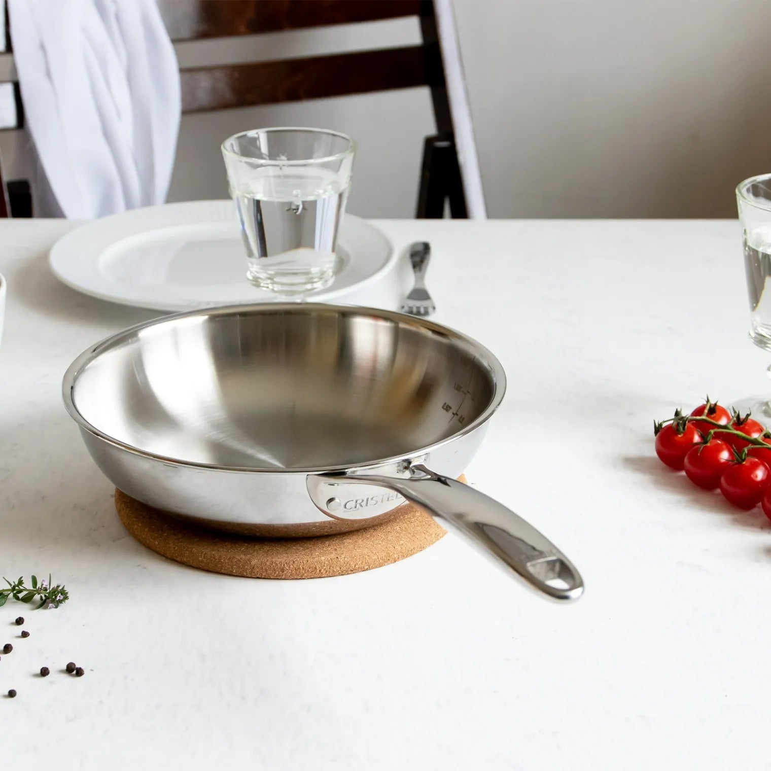 Cristel Stainless Steel Chefs Pan Fixed Castel Pro / 5Ply Fry Pan