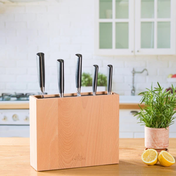 Rectangular beech wood knife block