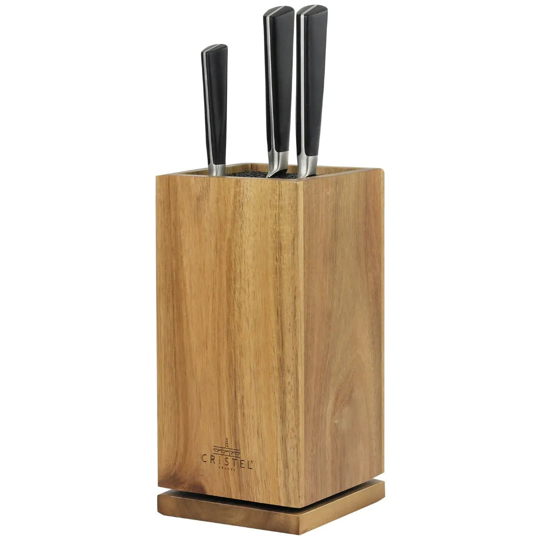 Acacia wood rotary knife block